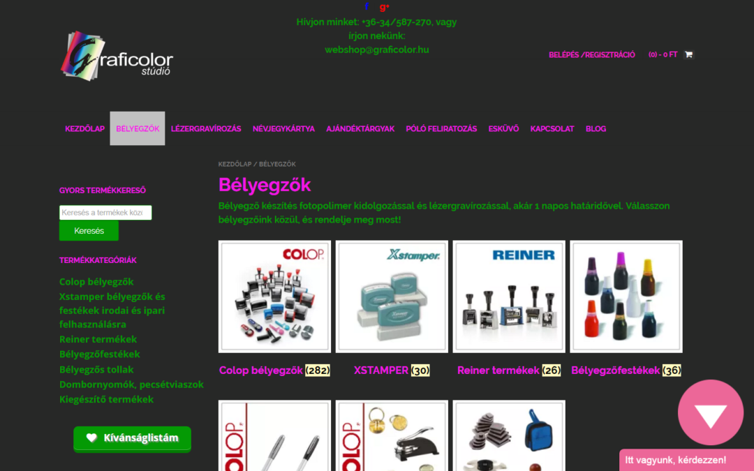 Céges honlap, Webáruház készítés referenciák: graficolor.hu/webshop/